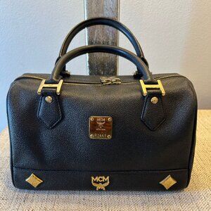 Vintage MCM Black Boston Bag with Gold Hardware